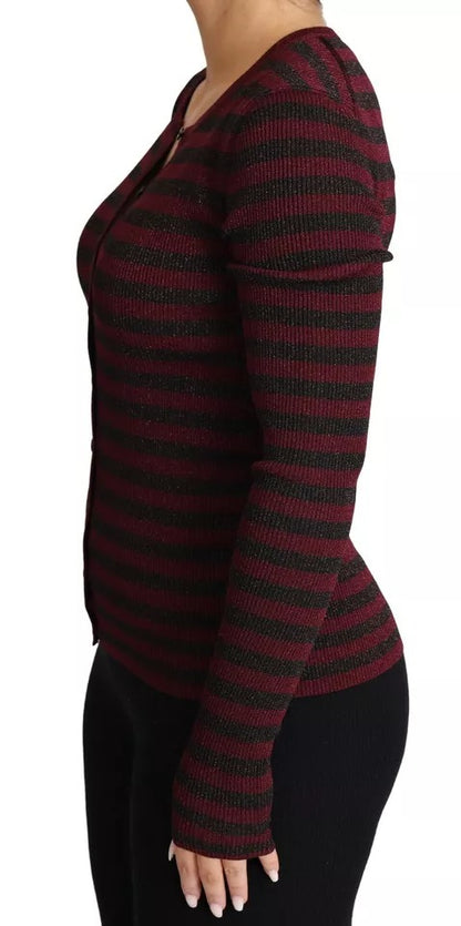 Dolce & Gabbana Women's Regular Fit Polyester Rayon & Viscose Cardigan - Black Red Striped
