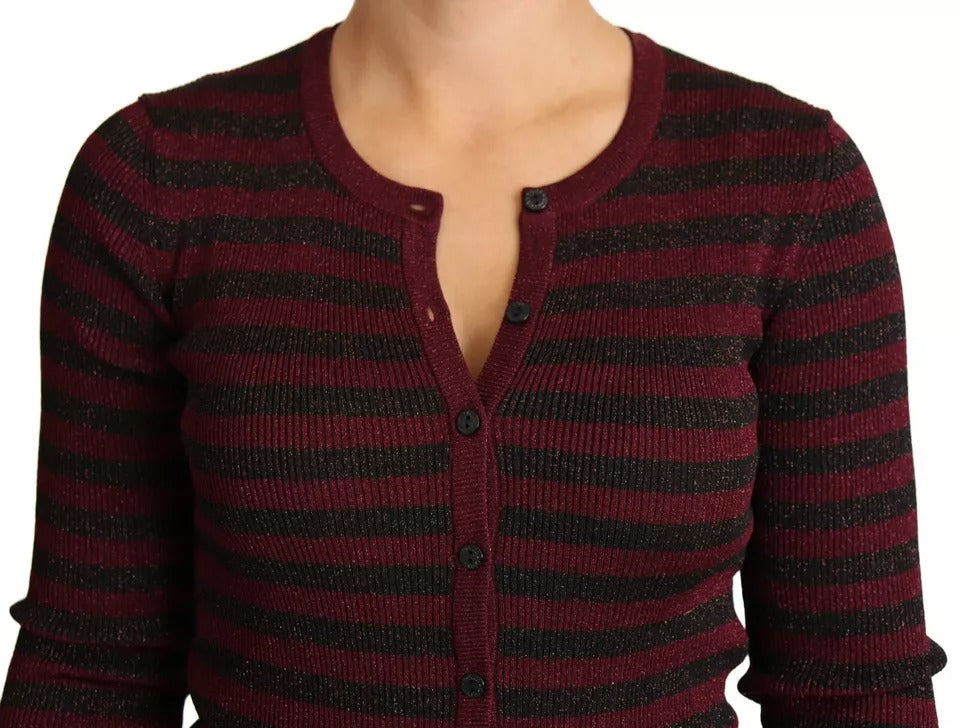 Dolce & Gabbana Women's Regular Fit Polyester Rayon & Viscose Cardigan - Black Red Striped