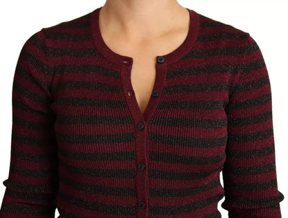 Dolce & Gabbana Women's Regular Fit Polyester Rayon & Viscose Cardigan - Black Red Striped