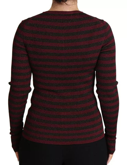 Dolce & Gabbana Women's Regular Fit Polyester Rayon & Viscose Cardigan - Black Red Striped