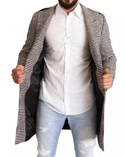 Dolce & Gabbana Men's Acrylic Cotton Nylon & Wool Trench Coat - Gray Patterned Plaid