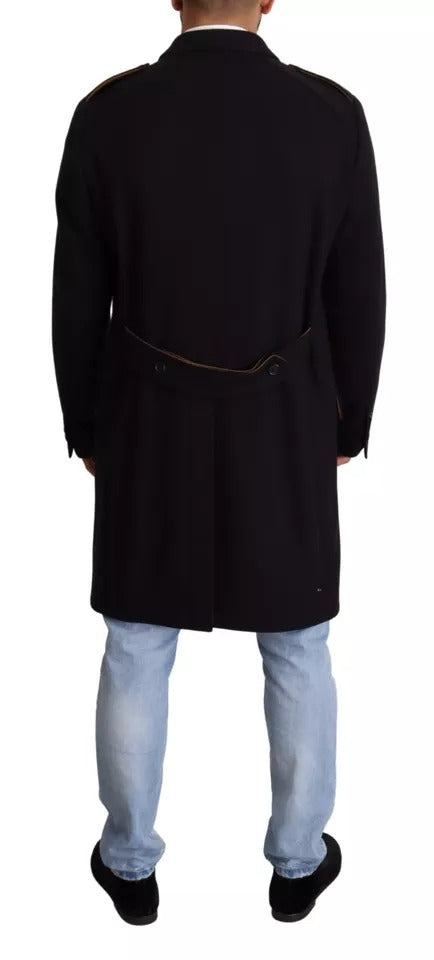 Dolce & Gabbana Men's Wool Silk Nylon & Elastane Trench Coat - Blue Gold