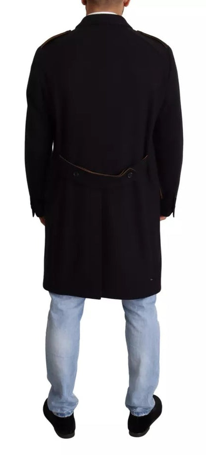 Dolce & Gabbana Men's Wool Silk Nylon & Elastane Trench Coat - Blue Gold