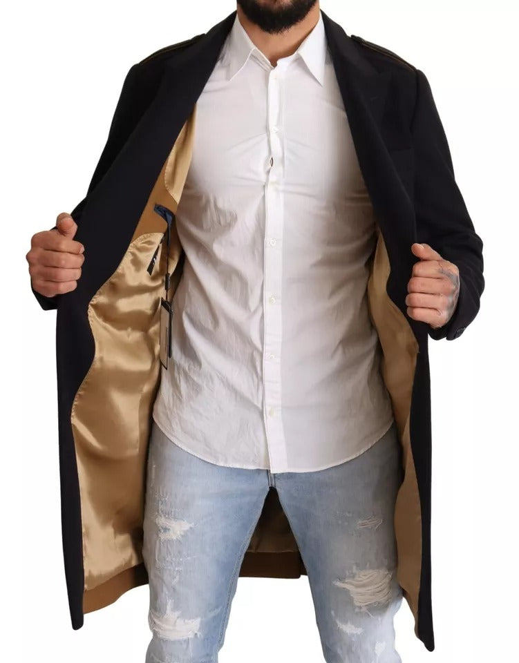 Dolce & Gabbana Men's Wool Silk Nylon & Elastane Trench Coat - Blue Gold