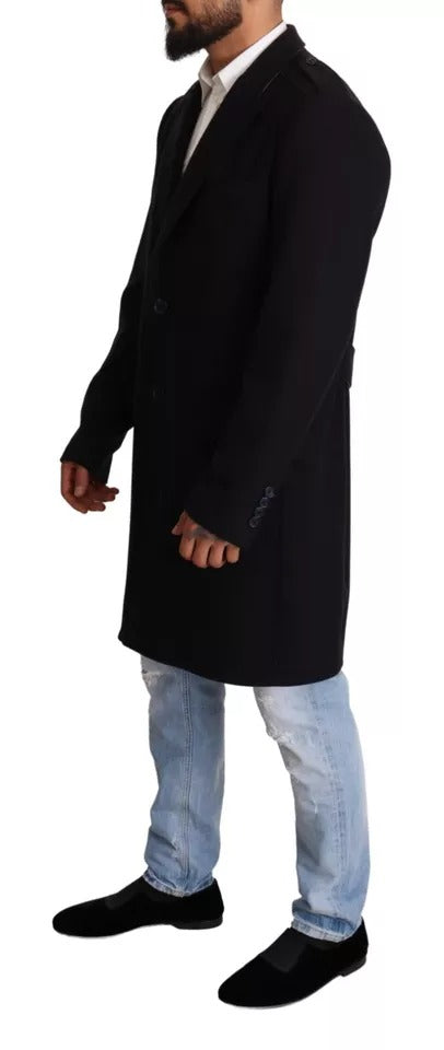 Dolce & Gabbana Men's Wool Silk Nylon & Elastane Trench Coat - Blue Gold