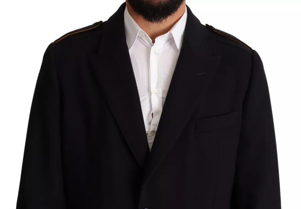 Dolce & Gabbana Men's Wool Silk Nylon & Elastane Trench Coat - Blue Gold