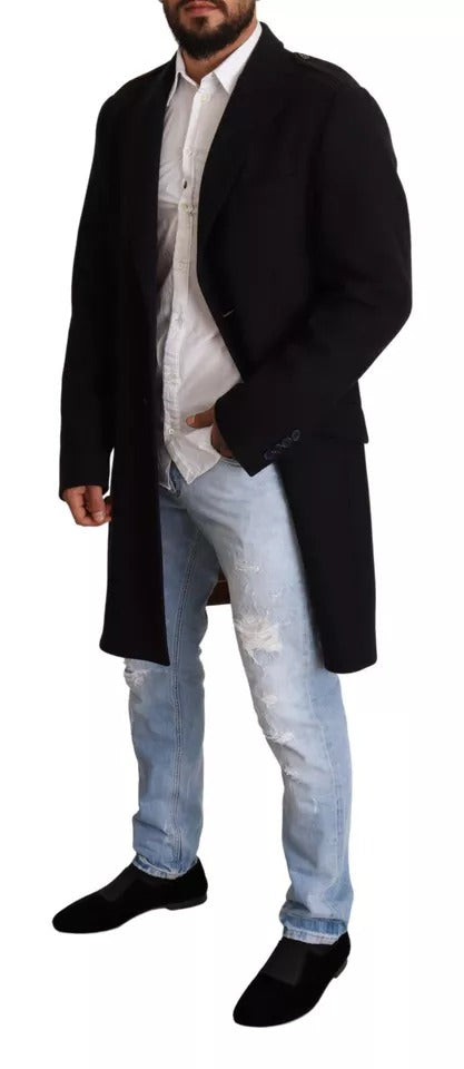 Dolce & Gabbana Men's Wool Silk Nylon & Elastane Trench Coat - Blue Gold