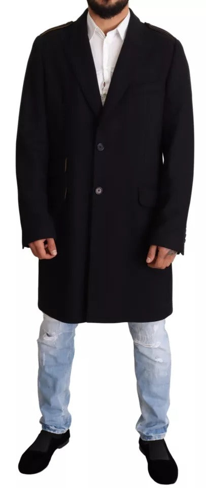 Dolce & Gabbana Men's Wool Silk Nylon & Elastane Trench Coat - Blue Gold