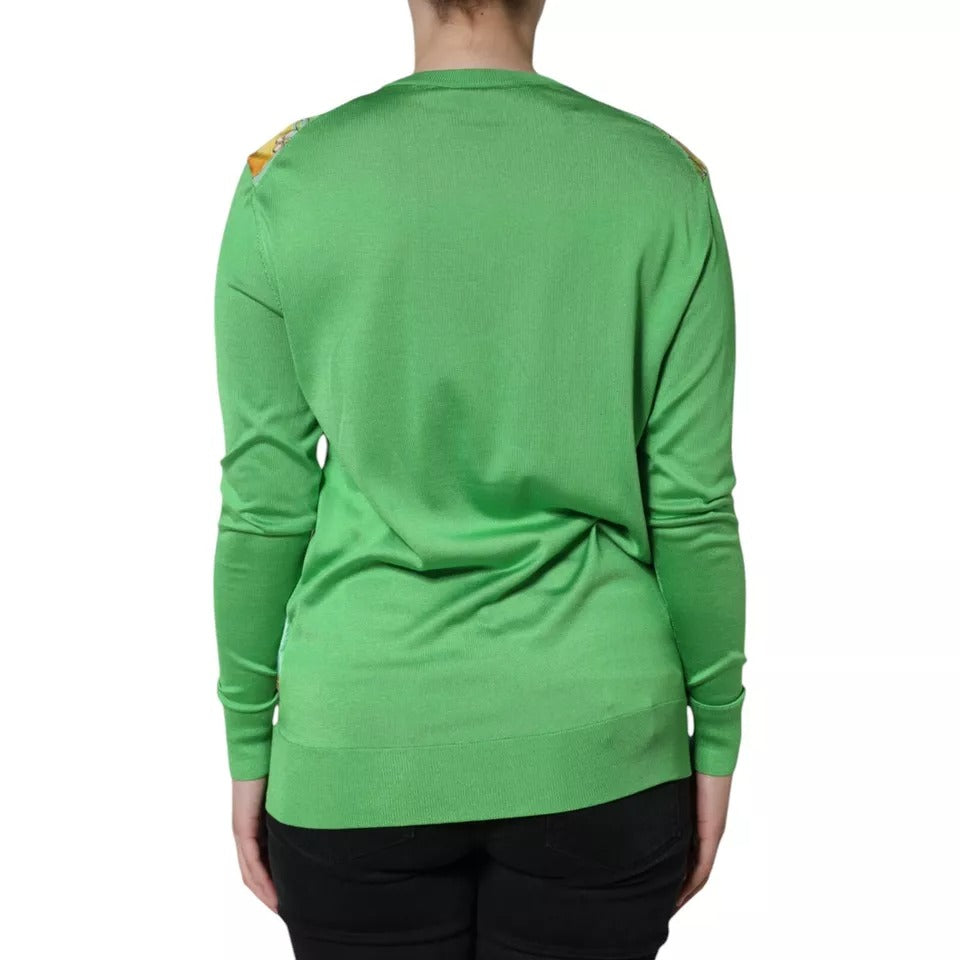 Dolce & Gabbana Women's Crew Neck Silk Sweater - Green Print