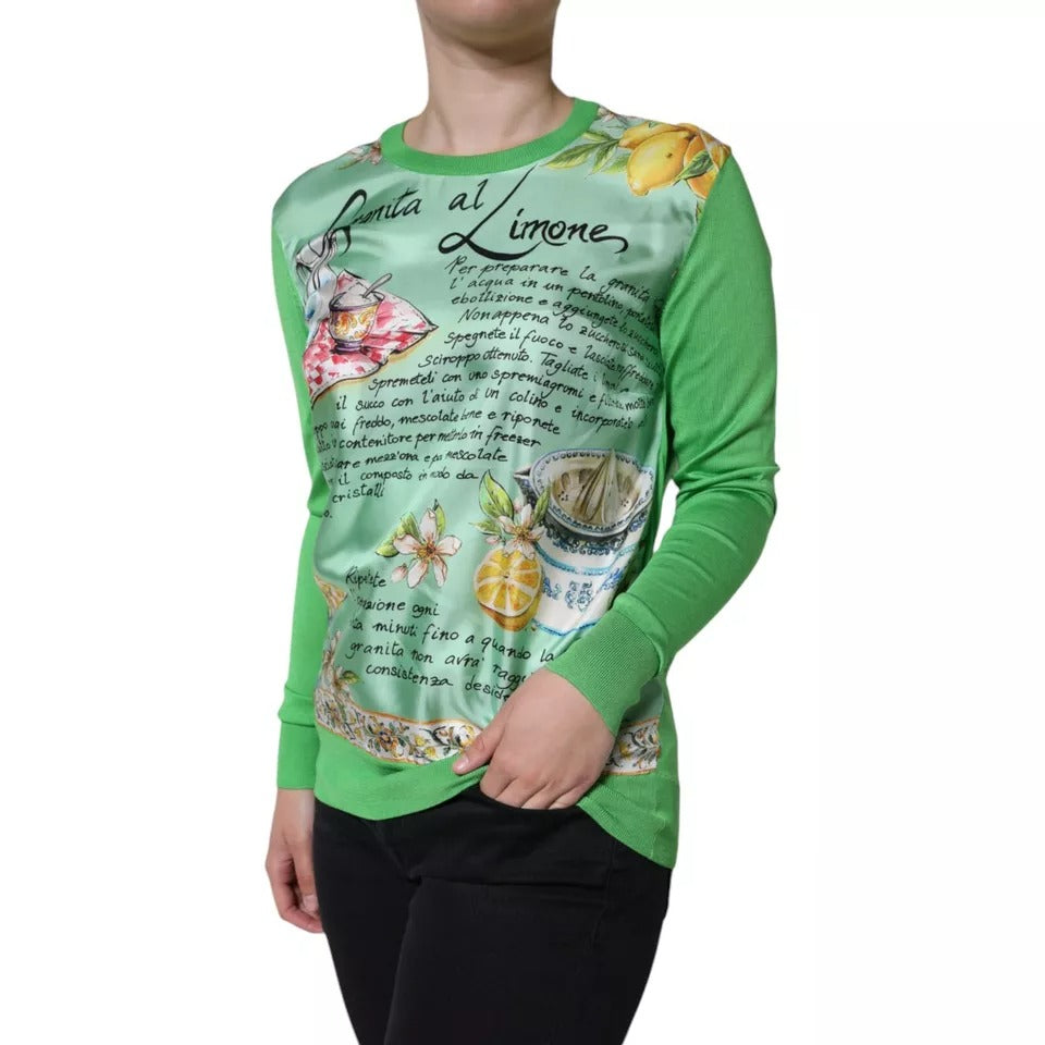 Dolce & Gabbana Women's Crew Neck Silk Sweater - Green Print