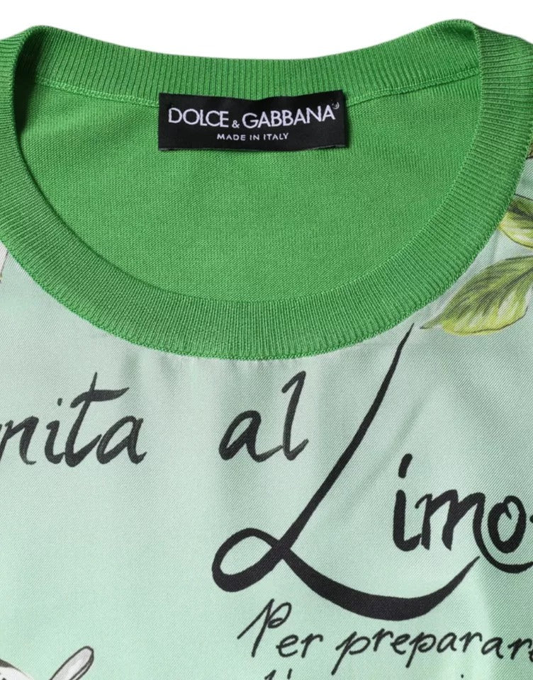 Dolce & Gabbana Women's Crew Neck Silk Sweater - Green Print