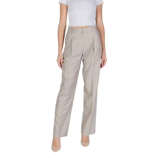 Vero Moda Gray Pinstripe Women's Polyester Trousers