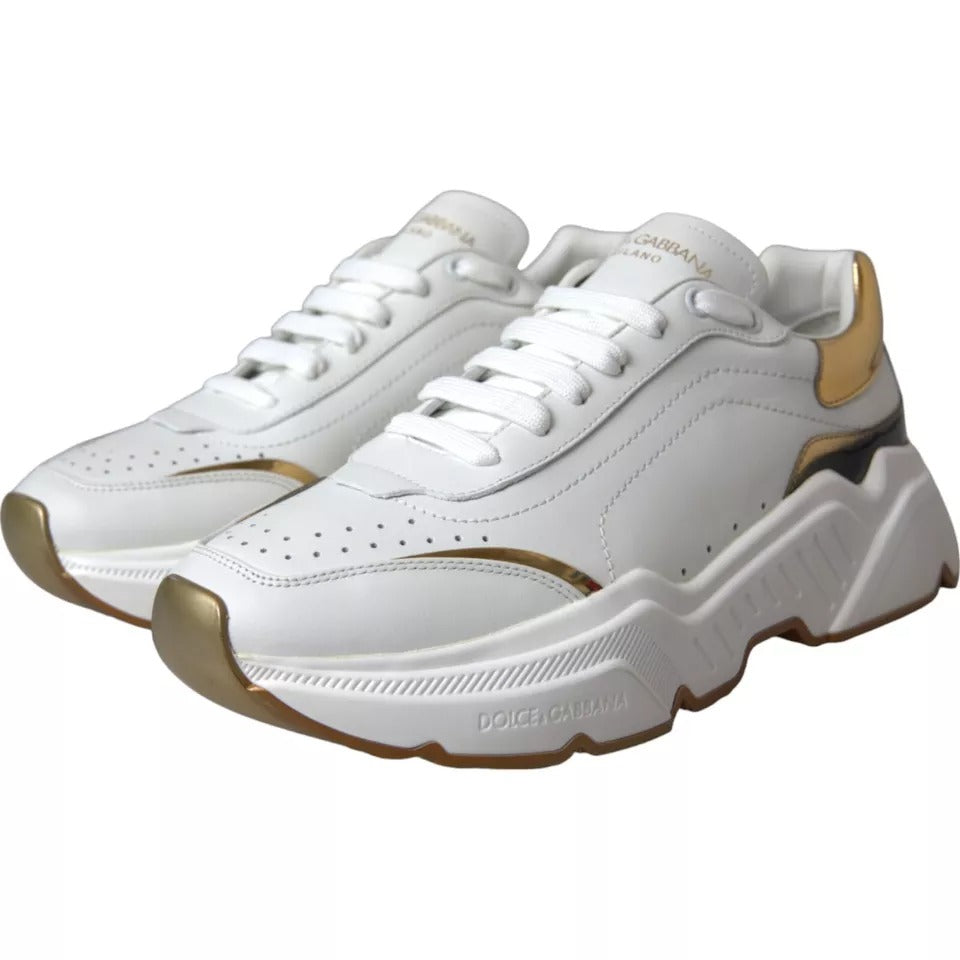 Dolce & Gabbana Men's Low Top Calfskin Leather Sneakers - Gold White