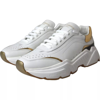 Dolce & Gabbana Men's Low Top Calfskin Leather Sneakers - Gold White