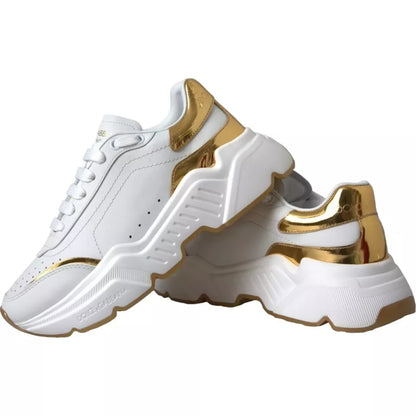 Dolce & Gabbana Men's Low Top Calfskin Leather Sneakers - Gold White