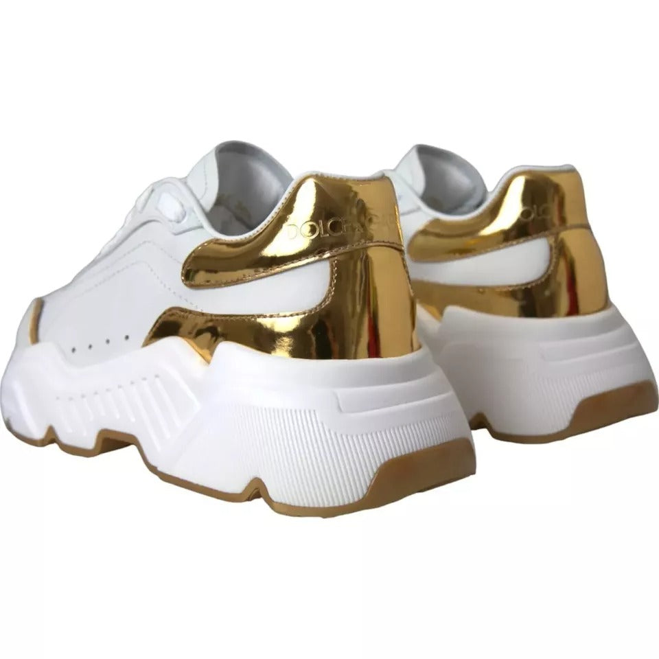 Dolce & Gabbana Men's Low Top Calfskin Leather Sneakers - Gold White
