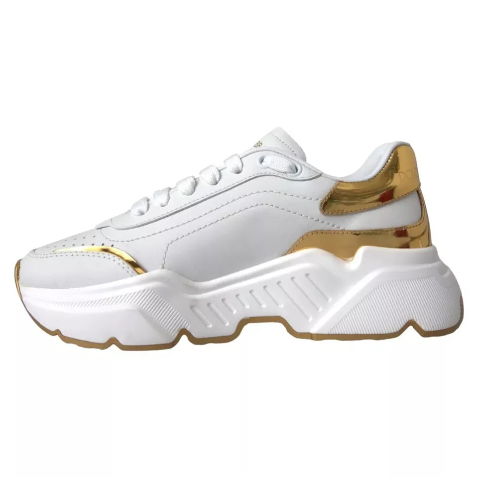 Dolce & Gabbana Men's Low Top Calfskin Leather Sneakers - Gold White