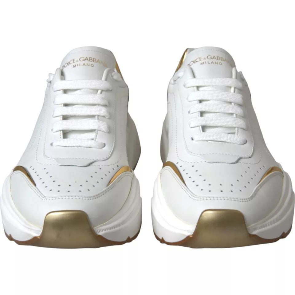 Dolce & Gabbana Men's Low Top Calfskin Leather Sneakers - Gold White