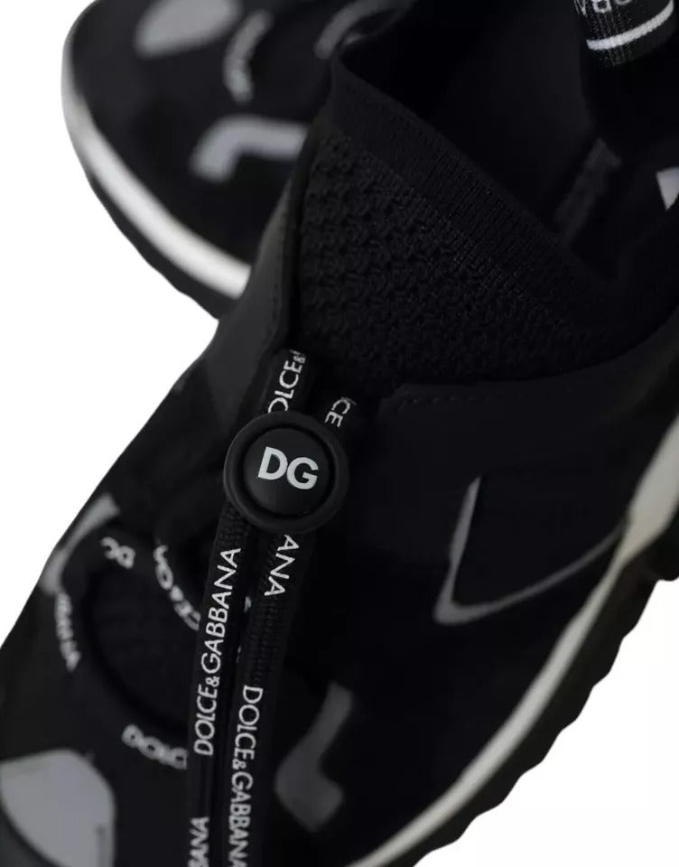 Dolce & Gabbana Men's Fashion Polyamide Polyester Leather & Cotton Sneakers - Black White Print