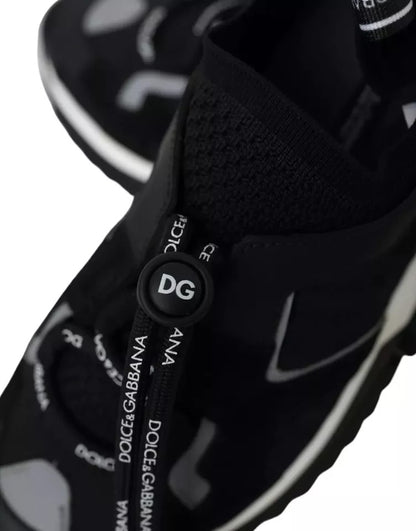 Dolce & Gabbana Men's Fashion Polyamide Polyester Leather & Cotton Sneakers - Black White Print