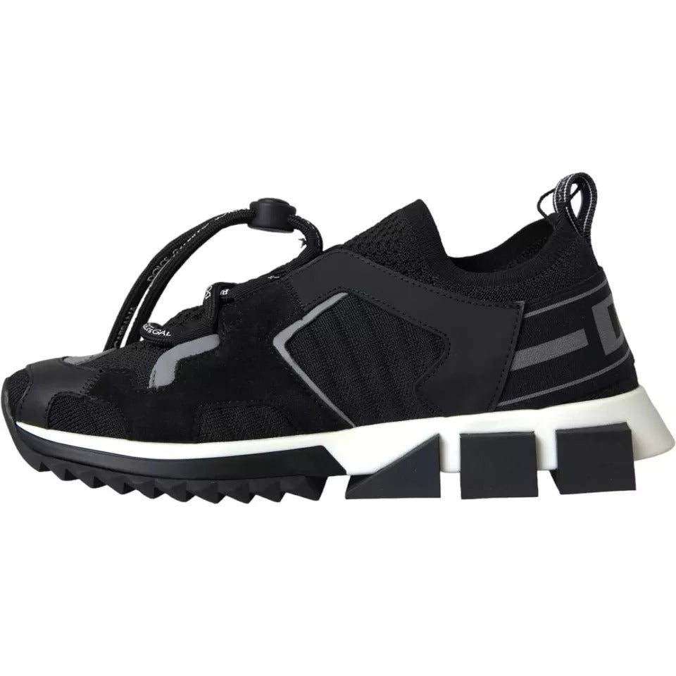 Dolce & Gabbana Men's Fashion Polyamide Polyester Leather & Cotton Sneakers - Black White Print