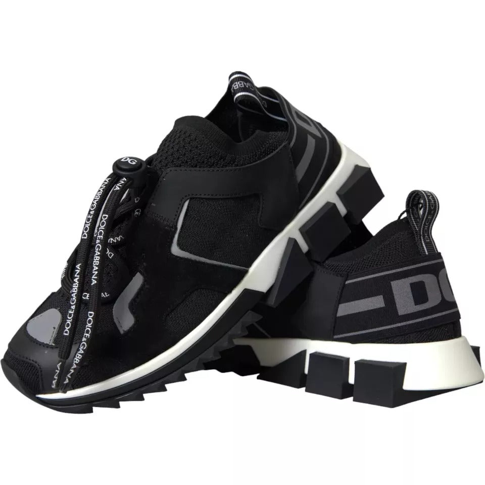 Dolce & Gabbana Men's Fashion Polyamide Polyester Leather & Cotton Sneakers - Black White Print