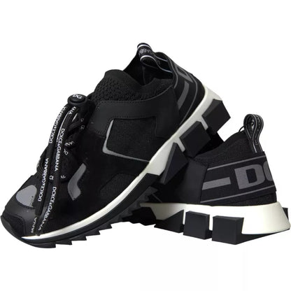 Dolce & Gabbana Men's Fashion Polyamide Polyester Leather & Cotton Sneakers - Black White Print
