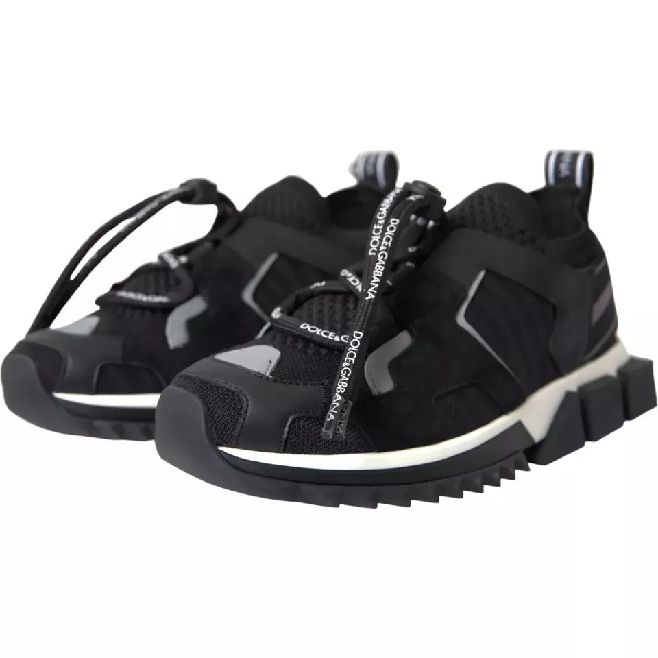 Dolce & Gabbana Men's Fashion Polyamide Polyester Leather & Cotton Sneakers - Black White Print