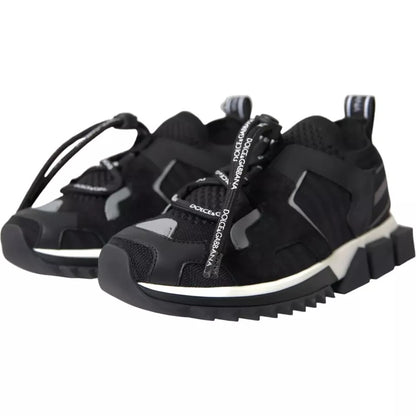 Dolce & Gabbana Men's Fashion Polyamide Polyester Leather & Cotton Sneakers - Black White Print