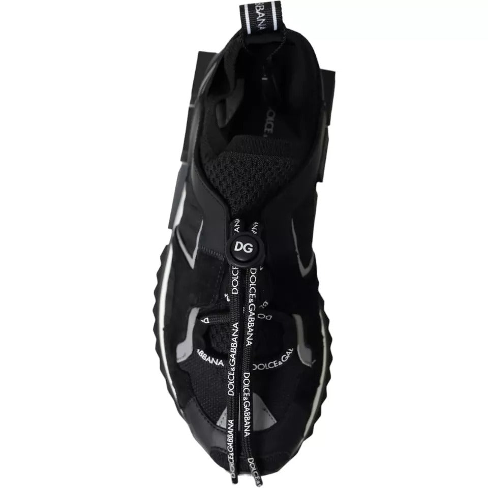 Dolce & Gabbana Men's Fashion Polyamide Polyester Leather & Cotton Sneakers - Black White Print