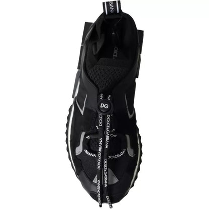 Dolce & Gabbana Men's Fashion Polyamide Polyester Leather & Cotton Sneakers - Black White Print