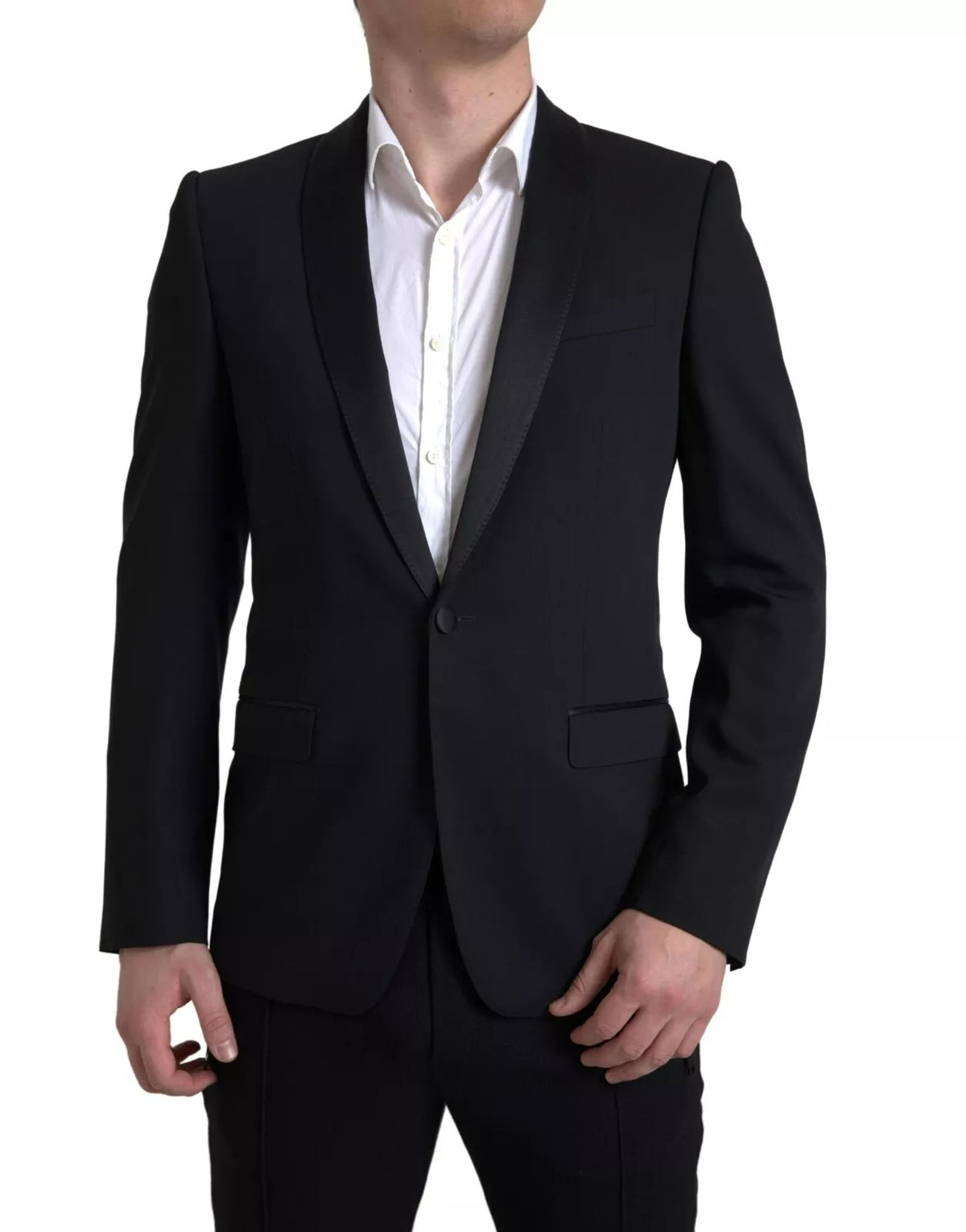 Dolce & Gabbana Men's Single Breasted Virgin Wool Silk & Viscose Blazer - Black