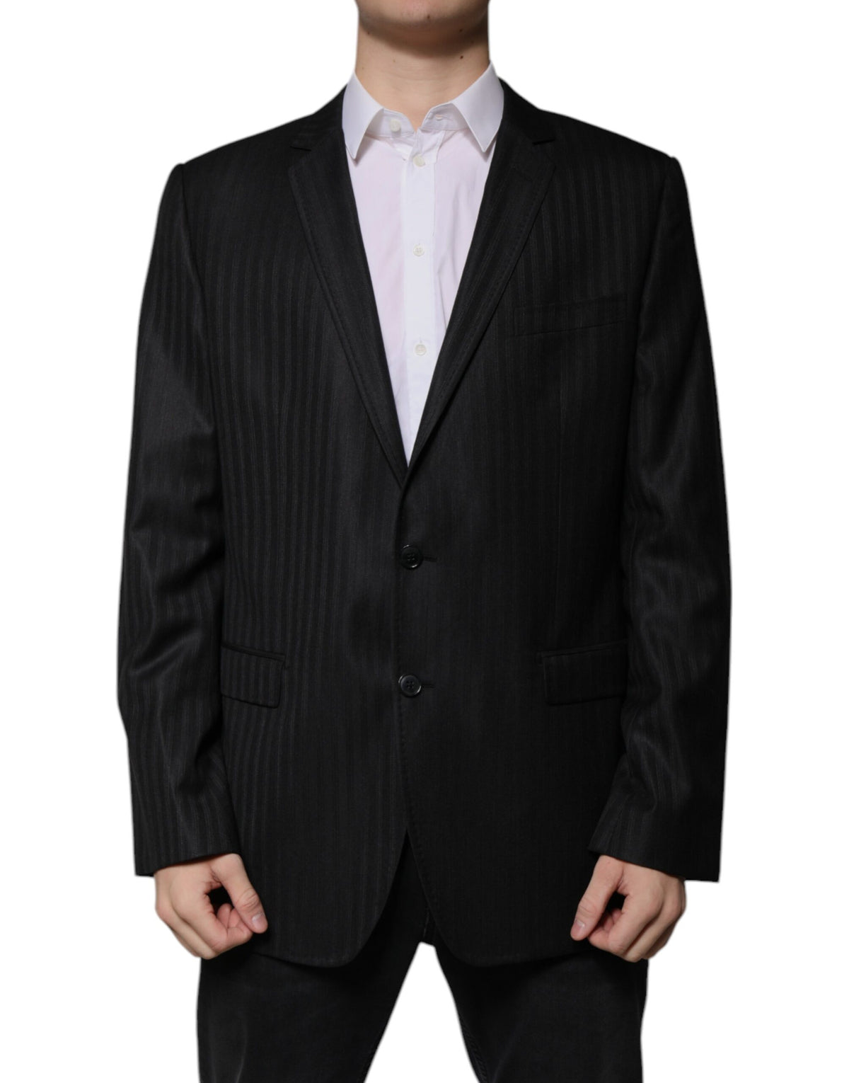 Dolce & Gabbana Men's Single Breasted Wool & Silk Blazer - Black Striped