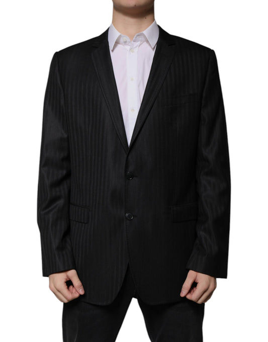 Dolce & Gabbana Men's Single Breasted Wool & Silk Blazer - Black Striped