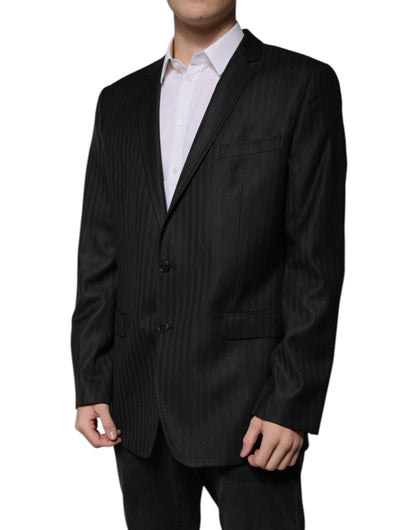 Dolce & Gabbana Men's Single Breasted Wool & Silk Blazer - Black Striped