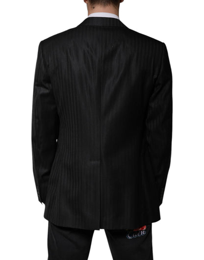 Dolce & Gabbana Men's Single Breasted Wool & Silk Blazer - Black Striped