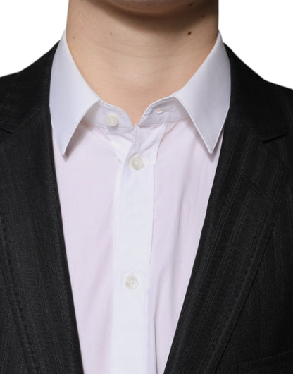 Dolce & Gabbana Men's Single Breasted Wool & Silk Blazer - Black Striped
