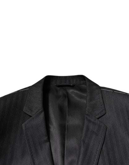 Dolce & Gabbana Men's Single Breasted Wool & Silk Blazer - Black Striped