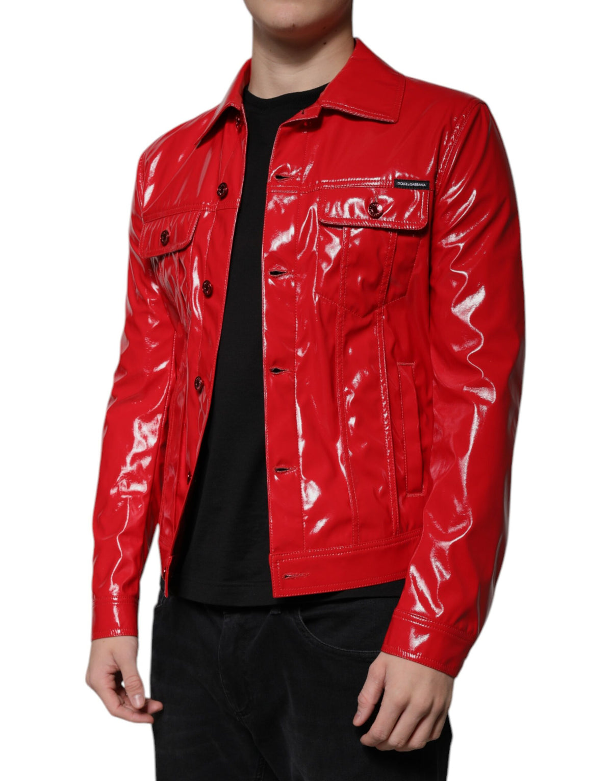 Jacket by Dolce & Gabbana for men in polyester red features an utilitarian silhouette with a refined , showcasing sophisticated for an utilitarian aesthetic.