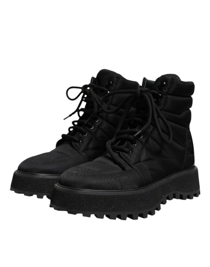 Dolce & Gabbana Men's Nylon Polyacrylic & Calf Leather Lace-Up Mid-Calf Boots - Black