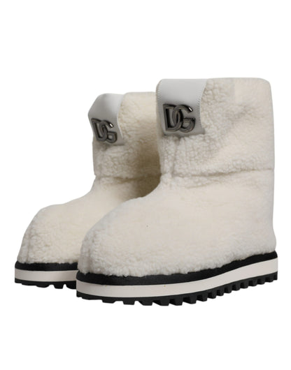 Dolce & Gabbana Men's Plush Rubber & Calf Leather Flat Mid-Calf Boots - White