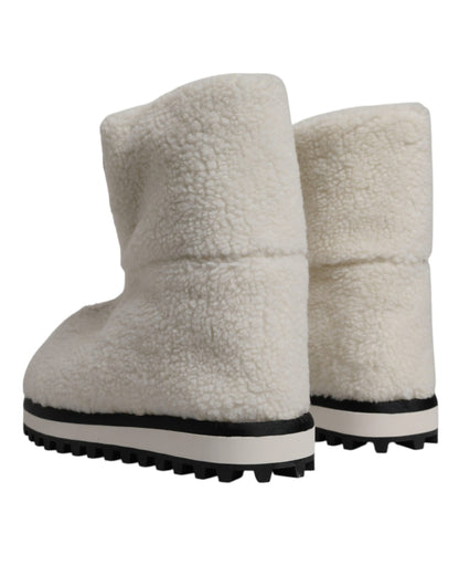 Dolce & Gabbana Men's Plush Rubber & Calf Leather Flat Mid-Calf Boots - White