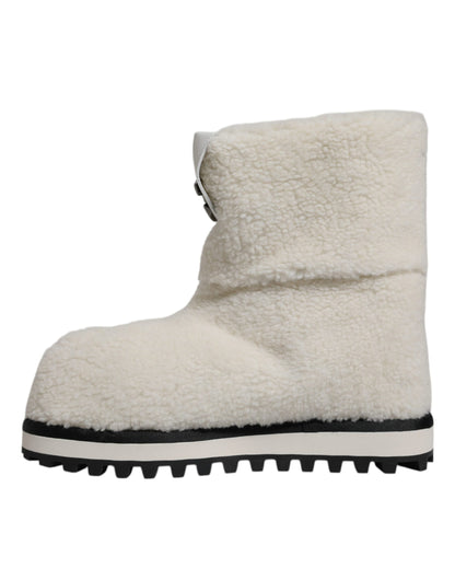 Dolce & Gabbana Men's Plush Rubber & Calf Leather Flat Mid-Calf Boots - White