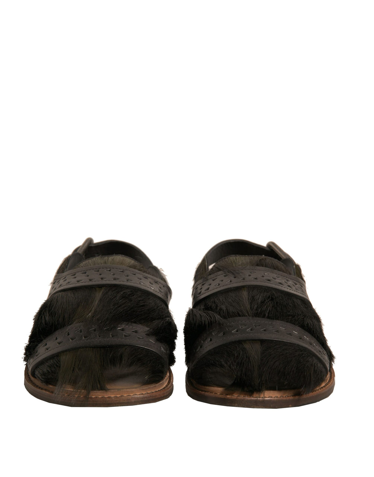 Dolce & Gabbana Men's Calfskin Leather & Gazelle Hair Flat Sandals - Green