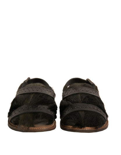 Dolce & Gabbana Men's Calfskin Leather & Gazelle Hair Flat Sandals - Green