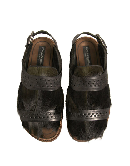 Dolce & Gabbana Men's Calfskin Leather & Gazelle Hair Flat Sandals - Green