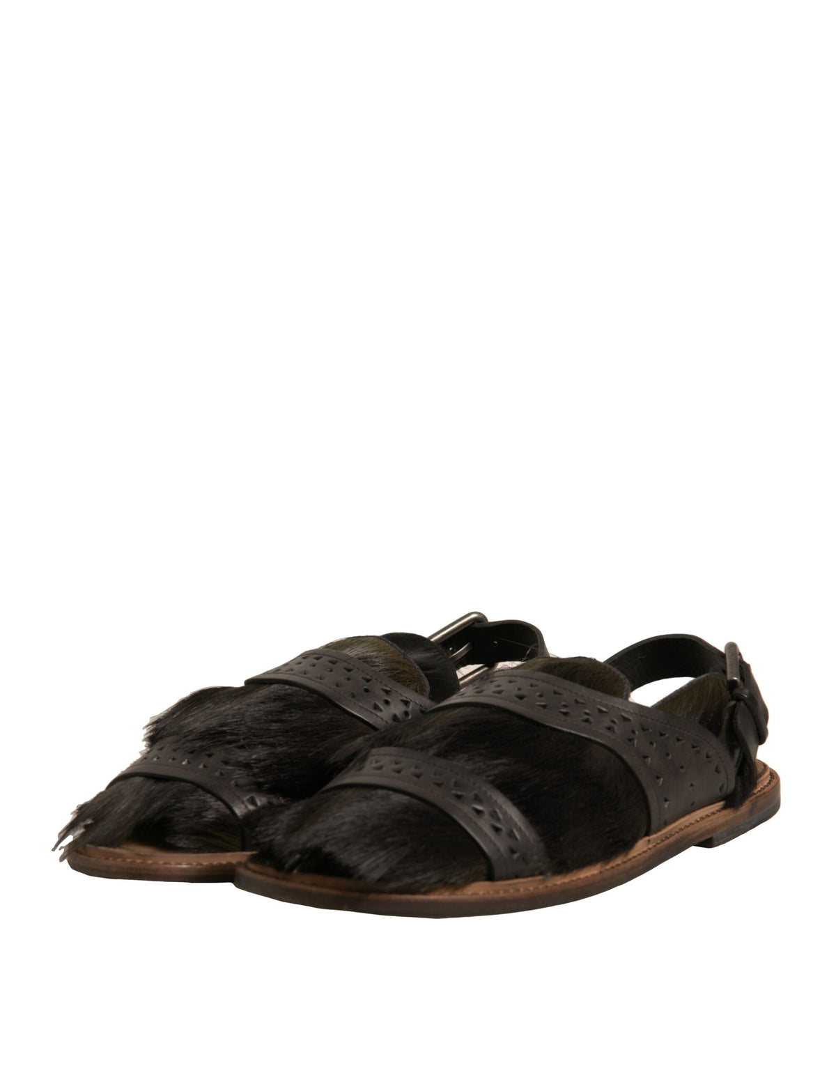 Dolce & Gabbana Men's Calfskin Leather & Gazelle Hair Flat Sandals - Green