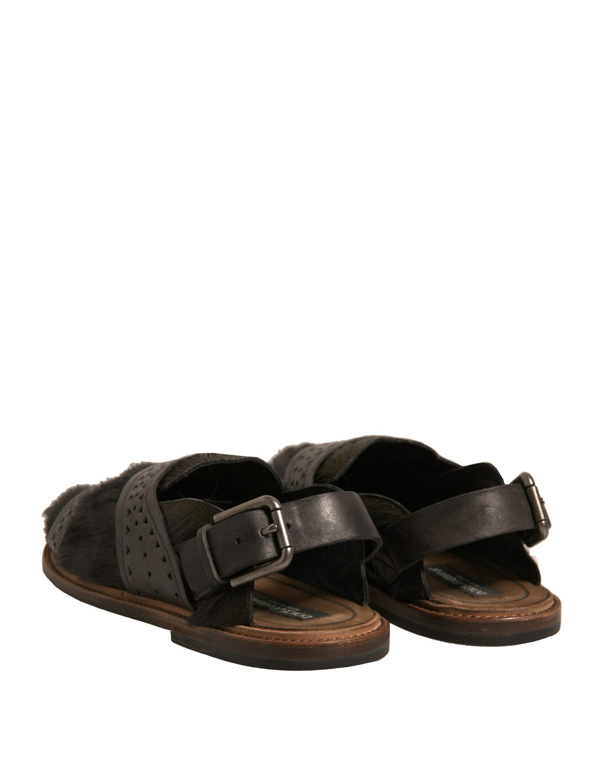 Dolce & Gabbana Men's Calfskin Leather & Gazelle Hair Flat Sandals - Green