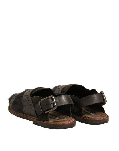 Dolce & Gabbana Men's Calfskin Leather & Gazelle Hair Flat Sandals - Green
