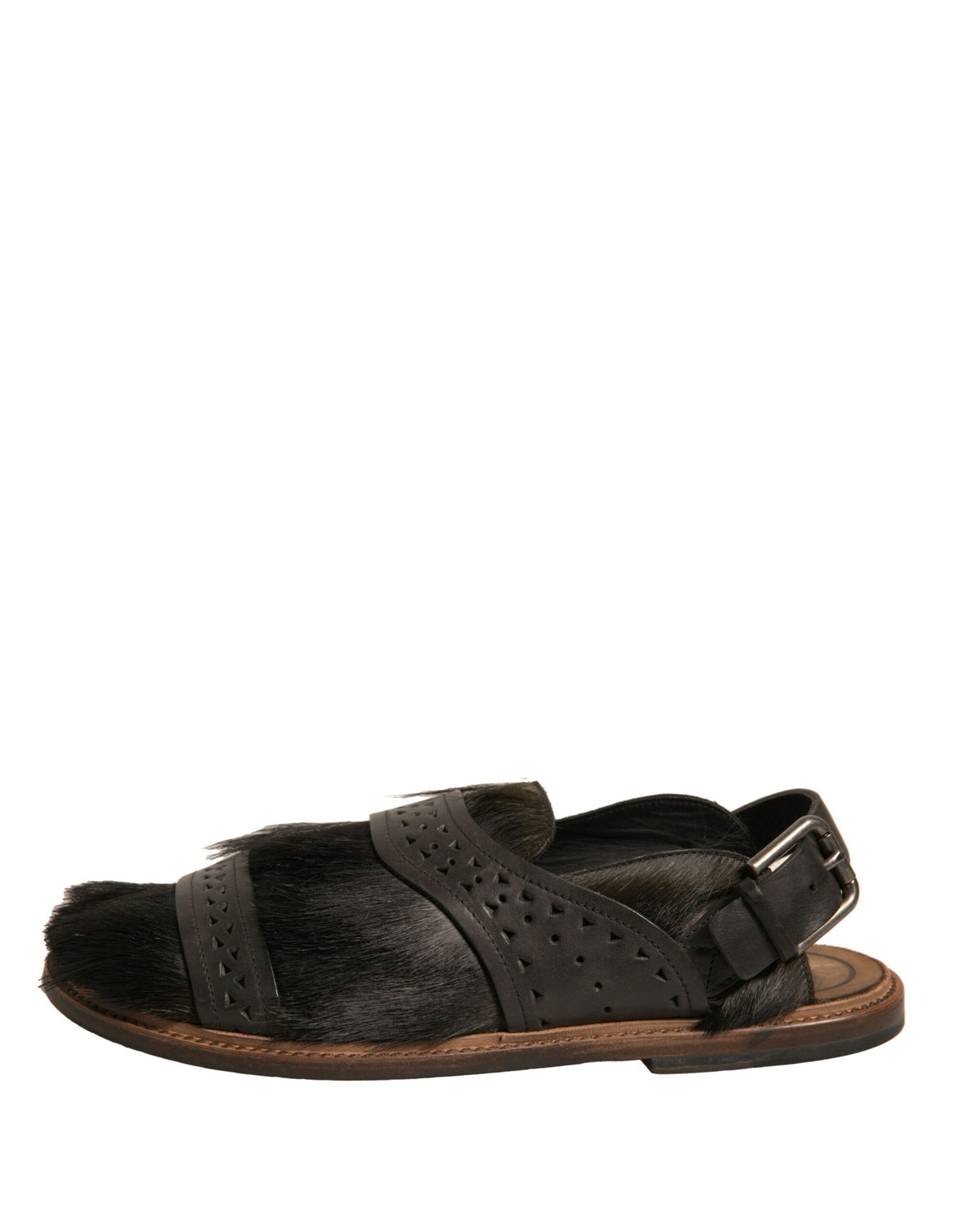 Dolce & Gabbana Men's Calfskin Leather & Gazelle Hair Flat Sandals - Green